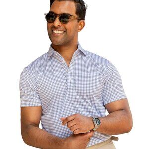 Collars & Co. Semi-Spread Collar Polo Men's Size XL in Thin Navy Check NWT!